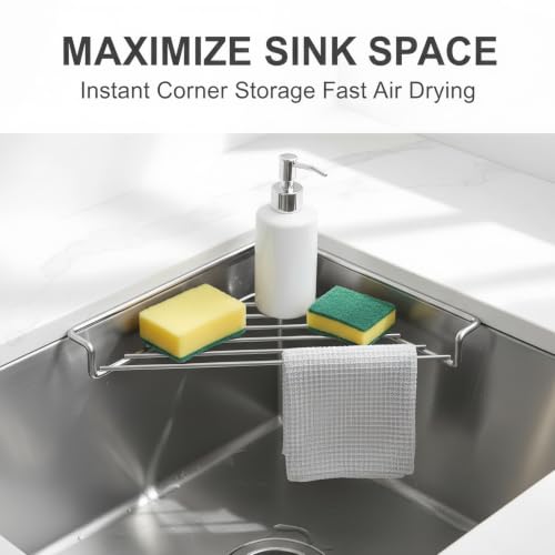 Corner Sink Drying Rack - Triangle Stainless Steel Sink Shelf - 1 Pack