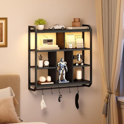 Black HOOBRO LED Floating Wall Shelf with Lights, 28.1 Inch Gaming Shelves
