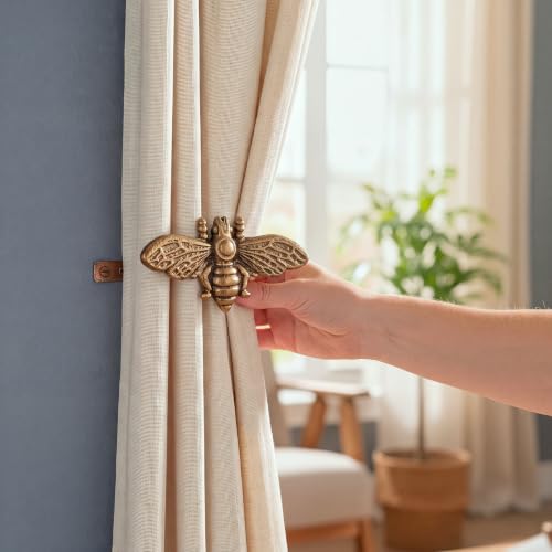 Bee Curtain Holdbacks Antique Brass Metal Hooks for Window Decor - Set of 2