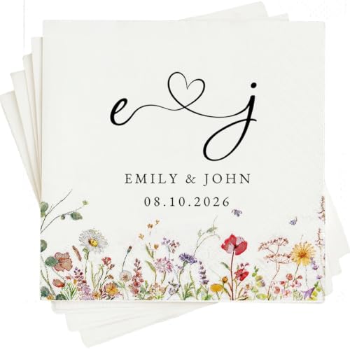 Personalized Wedding Cocktail Napkins Style 6 - Mr Mrs Couple Initials 50-500 Pack