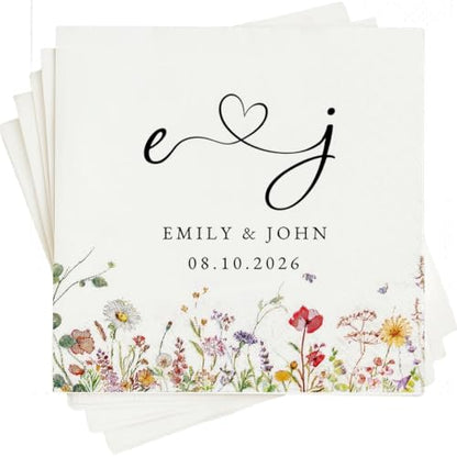 Personalized Wedding Cocktail Napkins Style 6 - Mr Mrs Couple Initials 50-500 Pack