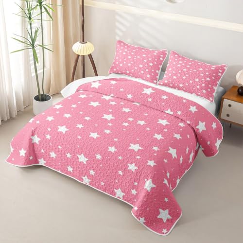 Pink Princess Breathable Cartoon Star Quilt Set - Full Size Kids Bedroom Bedspread