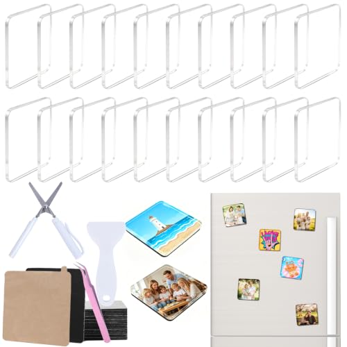 20 Pcs Clear Acrylic Fridge Magnet Craft Set with Strong Magnets & Tools - Variation of THIS listing