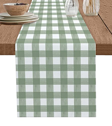 Sage Green Buffalo Plaid Table Runner 13x108 Inches Farmhouse Decor - Sage Green