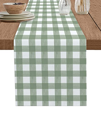 Sage Green Buffalo Plaid Table Runner 13x108 Inches Farmhouse Decor - Sage Green