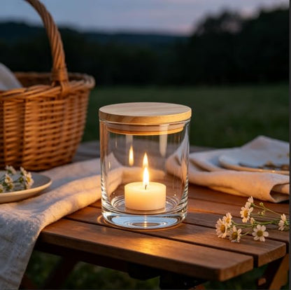 7 oz Clear Glass Candle Jars with Bamboo Lids - Set of 15
