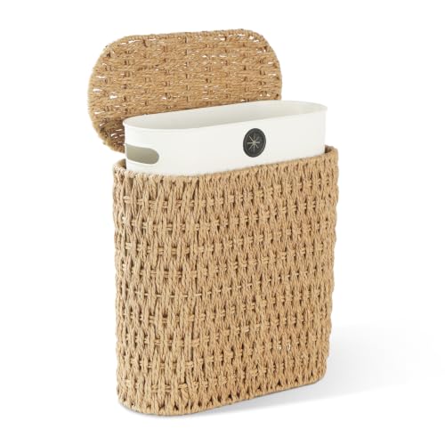 Endymion 3 Gallon Wicker Trash Can with Lid - Natural Paper Rope Bathroom Waste Bin