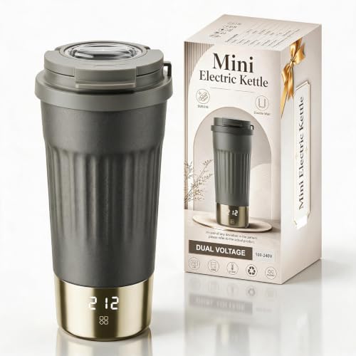 Titanium Gray Dual Voltage Travel Electric Kettle with 6 Temp LCD, 400ml