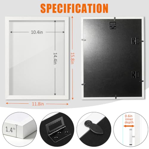 12x16 Wall Display Shadow Box Frame for Pins - White