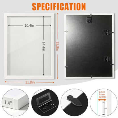 12x16 Wall Display Shadow Box Frame for Pins - White