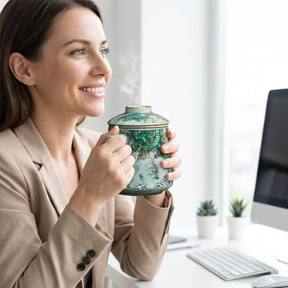 Ceramic Tea Cup with Infuser and Lid 400ml Chinese Dragon Pattern Gift