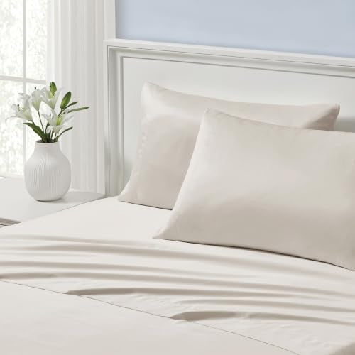 DKNY Matte Satin Pillowcase Set - Soft & Silky Linen Beige, Standard, 2 Pieces