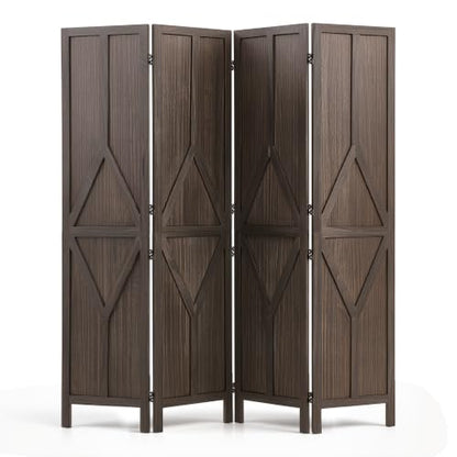 Wood Room Divider 4 Panels Folding Privacy Screen with Y Pattern - Sturdy Wood Partition