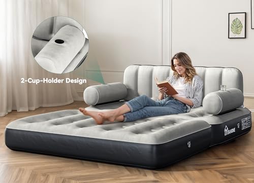Gray Queen Size Air Sofa Bed Mattress with Channel Back and Pump