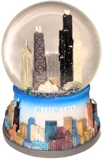 Chicago Color Musical Snow Globe - Hand-Painted Chicago Skyline, 100mm