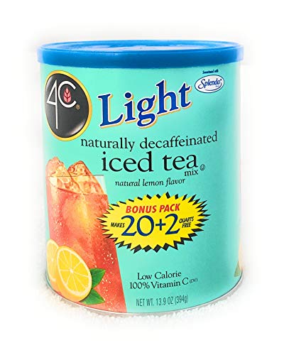 4C Light Powdered Drink Mix Cannisters, Light Decaffeinated Iced Tea, 22 Quarts, Family Sized Cannister, Low Calorie, Thirst Quenching Flavors (Light Decaf Iced Tea, 13.9 Ounce (Pack of 1))