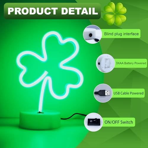 Clover Neon Sign - Green LED Neon Lights USB/Battery Powered, Desktop Decor (Variation: Clover)