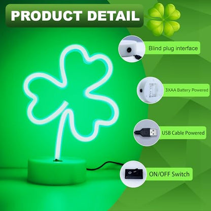 Clover Neon Sign - Green LED Neon Lights USB/Battery Powered, Desktop Decor (Variation: Clover)