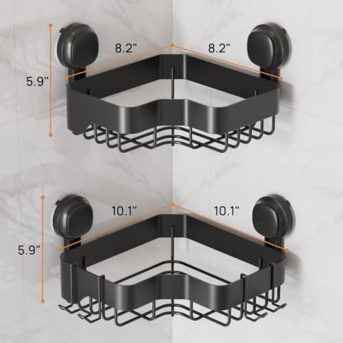 LEVERLOC Corner Shower Caddy with Suction Cups Black - Bathroom Organizer