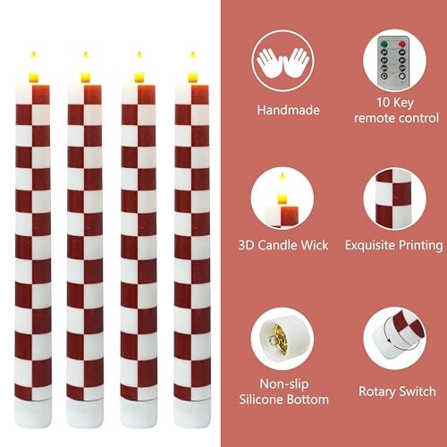Red Chessboard Flameless Candles 10 Inch Set of 4 with Remote - Art Print