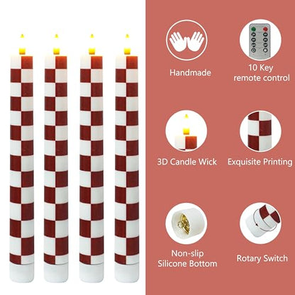 Red Chessboard Flameless Candles 10 Inch Set of 4 with Remote - Art Print