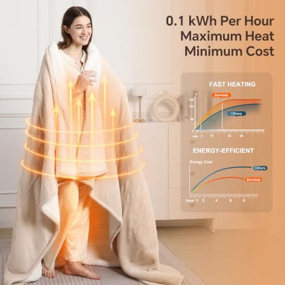 Electric Throw Blanket 50x60 with Fast Heating, Cream - Soft & Safe