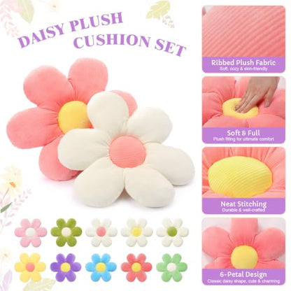 Flower Shaped Floor Pillows Set - 20 Colorful Daisy Plush Cushions for Home & Living