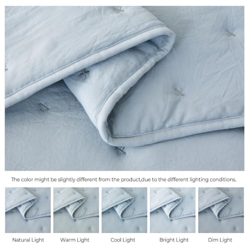 Blue King Quilt Set - Lightweight Soft Bedspread with Pillow Shams - Blue Stitch