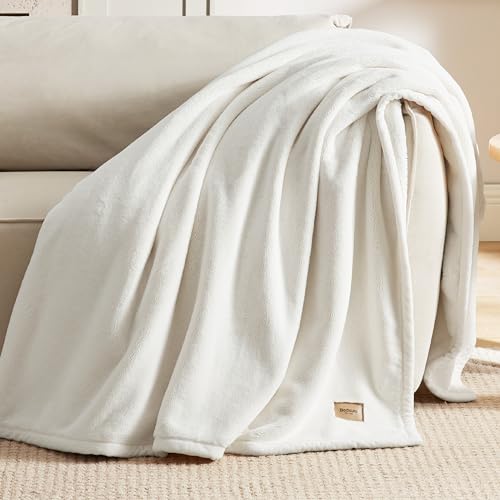 Bedsure Heavy Warm Twin XL Blanket Cream 66x90 Inch Flannel Anti-Static