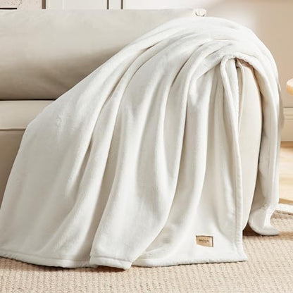 Bedsure Heavy Warm Twin XL Blanket Cream 66x90 Inch Flannel Anti-Static