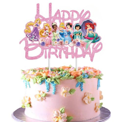 Princess Cake Topper - Pink Glitter Birthday Cake Decoration for Girls