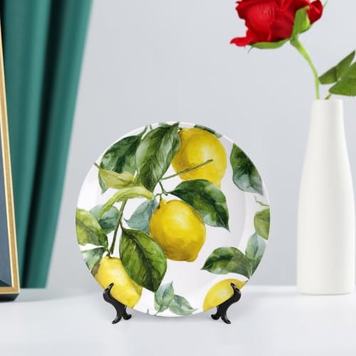 Lemon Branch Leaves Bone China Decorative Plate 7 Inch with Stand - Wall or Table Display