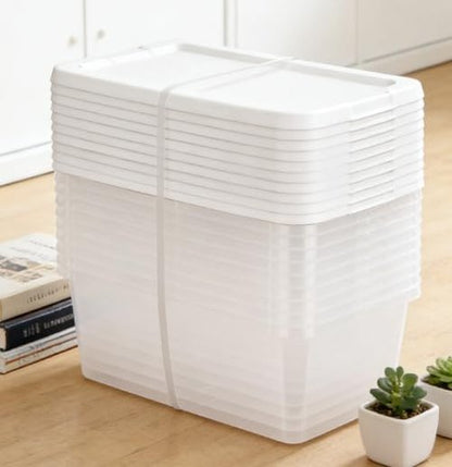 Clear Storage Boxes by [Brand Name] - 10-Pack of 6 Quart Durable Plastic with Snap-On Lids | Modern White Design for Bedroom Organization