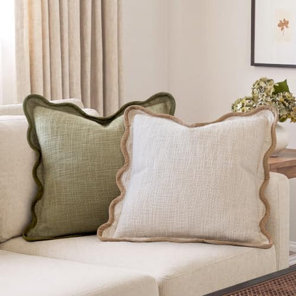 22x22 Inch Set of 2 Decorative Scalloped Textured Throw Pillow Covers Dusty Sage Green