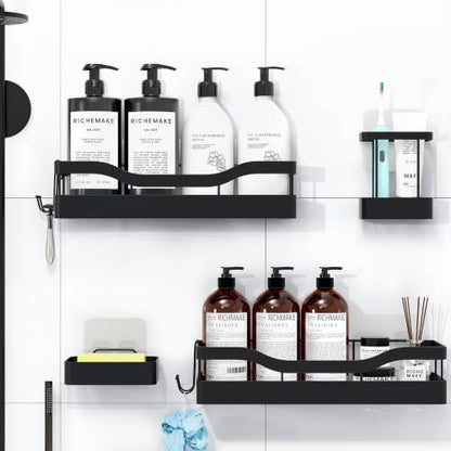 Heavy-Duty Black Shower Caddy Organizer with Adhesive Mount - RicheMake