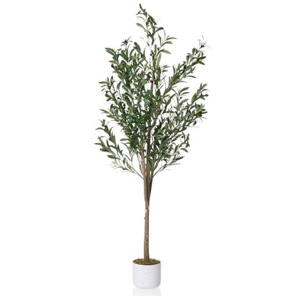 5Ft Artificial Olive Tree with White Planter - Realistic Faux Indoor Plant - Green-5ft