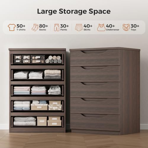 Modern Brown 5-Drawer Dresser for Bedroom Storage