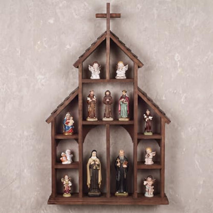 Wooden Cross Church Shelving - Hanging Display Floating Shelves for Religious Decor