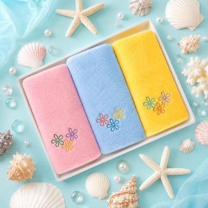 Cartoon Cotton Hand Towels Set - Embroidered Floral Scalloped Edge Bathroom Kitchen Decor