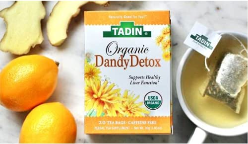 Tadin Herb and Tea Organic Dandy Detox Tea Blend, Caffeine Free Box, 20 Count(Pack of 6)