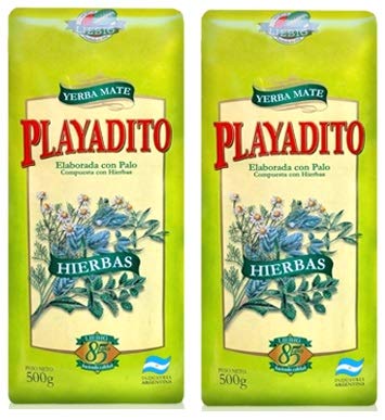 PLAYADITO Yerba Mate Compuesta con Hierbas 500 gr. - 2 Pack | Yerba Mate Tea Herbal Blend 1.1 lb. - 2 Pack.