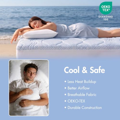 Queen Breathable Knit Mattress Pad with 3-Zone Support - Light Blue