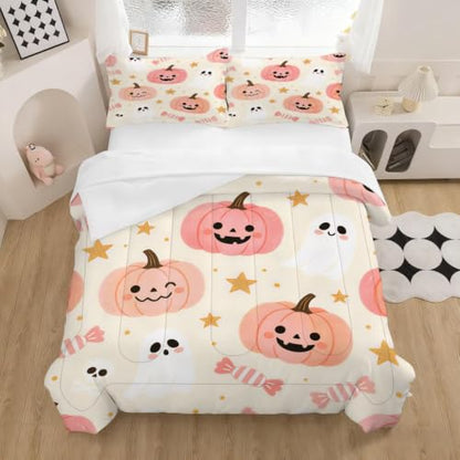Halloween Comforter Set Twin Size Kawaii Kids Pumpkin Bedding - Variation: Halloween17