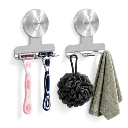 Brushed Silver Suction Cup Razor Holder for Shower Wall Mount Hook - Round