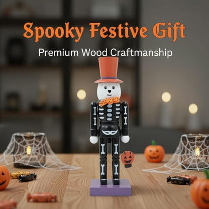 Halloween Skeleton Nutcracker Statue - Spooky 10in Wooden Holiday Decor