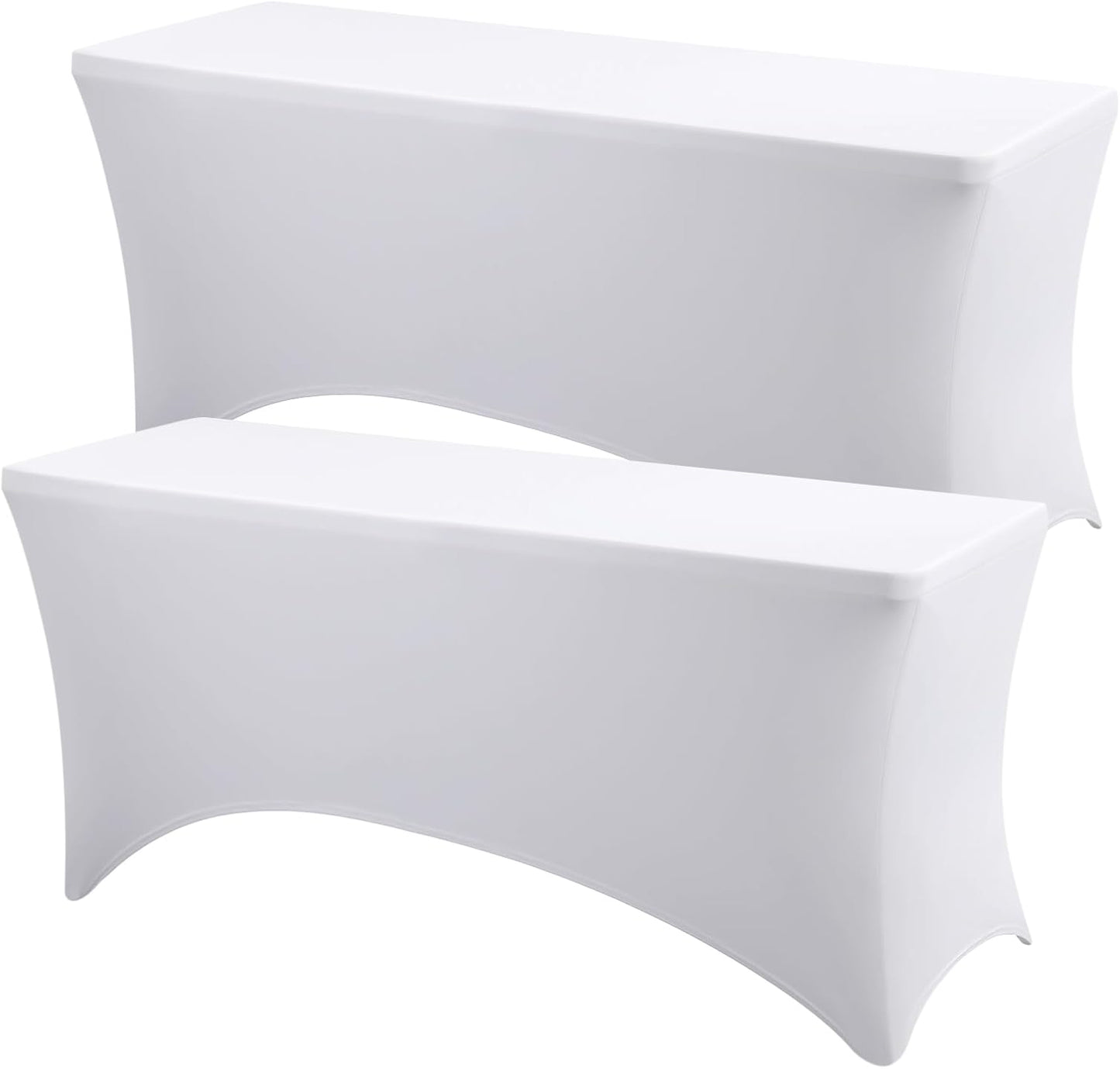 Skiennix 2 Pack White Spandex Table Covers - Fitted, Wrinkle Resistant, 6ft x 18in for Events & Parties