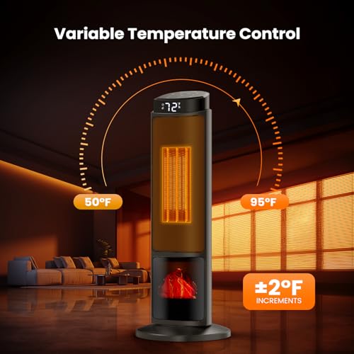 Electric Space Heater 23 Inch Black Oscillating 4 Modes Indoor Home Heating