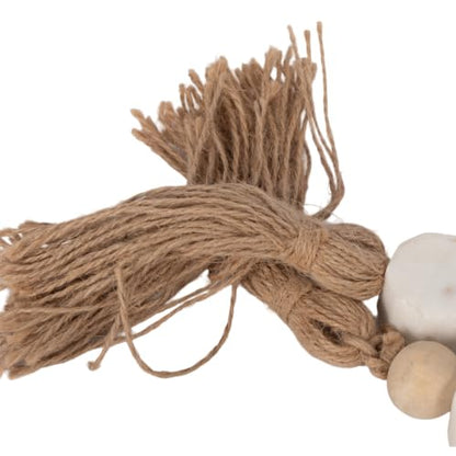 Marble Bead Garland for Home Decor - White Tassel Accent, 36 Inch