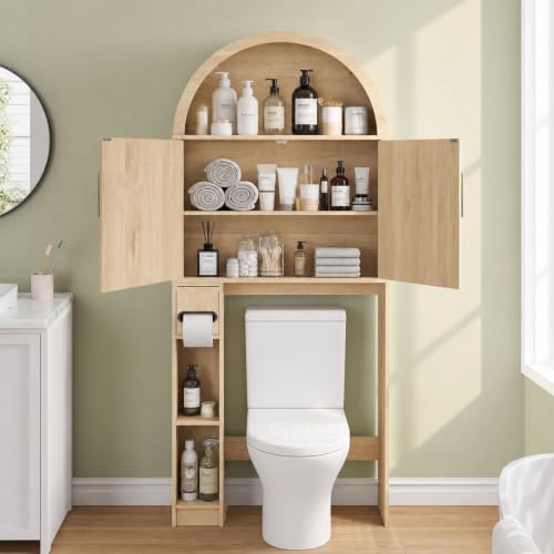 Over Toilet Storage Cabinet with Tropical Doors, Waterproof Wood Finish