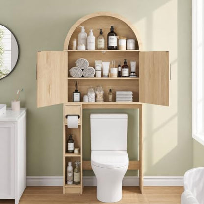 Over Toilet Storage Cabinet with Tropical Doors, Waterproof Wood Finish